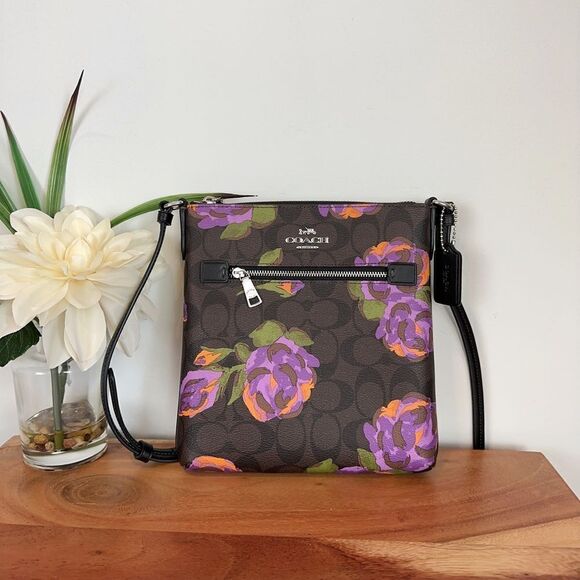 NWT Coach Mini Rowan File Bag In Signature Canvas With Rose Print‎ - Picture 1 of 8